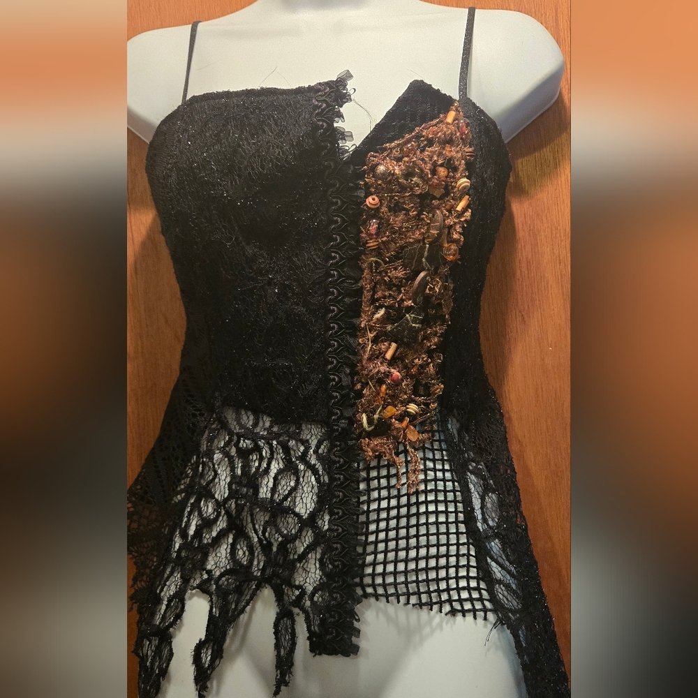 Cat Walk Black Lace Corset Style Women's Camisole Top SzM - Picture 6 of 9